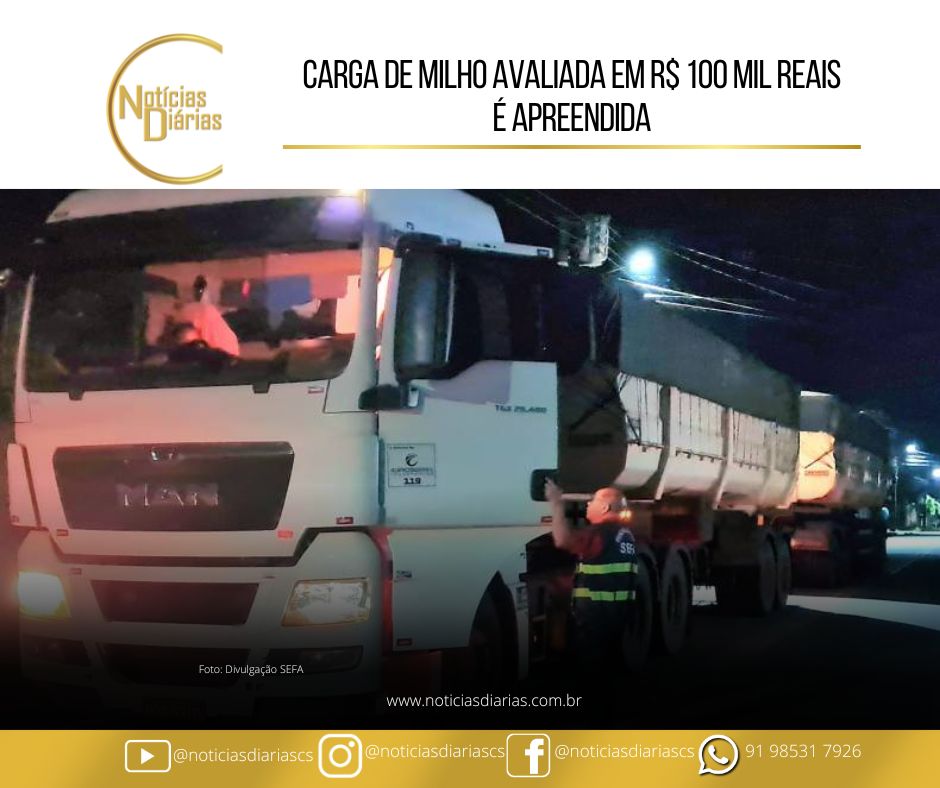 Na cidade de Castanhal, a Polícia Rodoviária Federal e a Secretaria de Estado da Fazenda (SEFA) fez a abordagem a duas carretas que trafegavam carregadas com 73 toneladas milho.