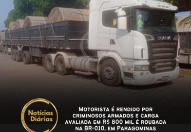 Motorista é rendido por criminosos armados e carga avaliada em R$ 800 mil é roubada na BR-010, em Paragominas
